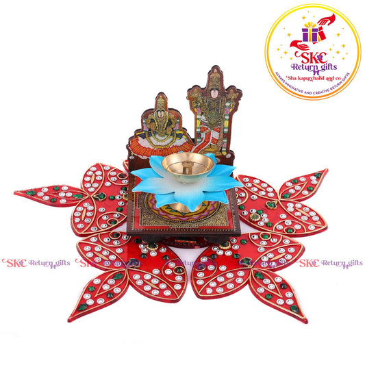 Mdf Acrylic Balaji Diya Stand With Gift Set
