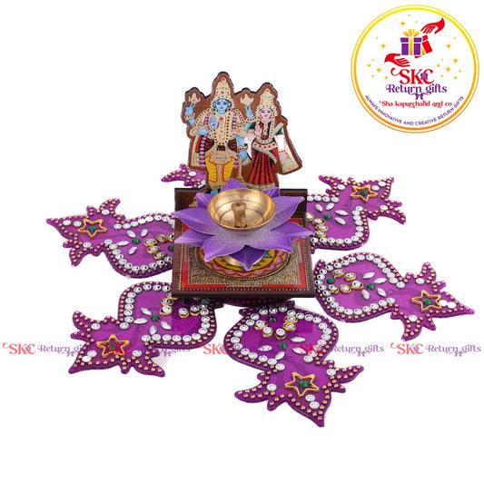 Mdf Acrylic Vishnu Laxmi Diya Stand With Gift Set