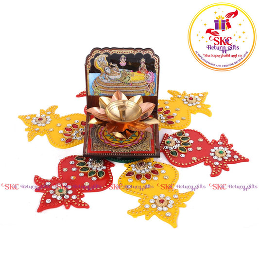 Mdf Acrylic Vishnu With Diya Stand With Gift Set