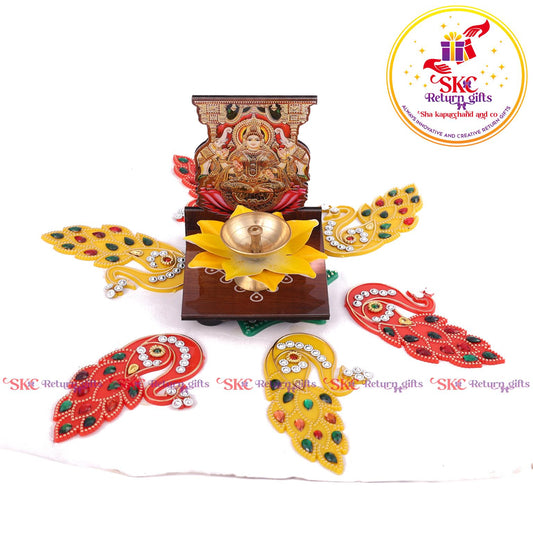 Mdf Acrylic Gaj Laxmi Diya Stand With Gift Set