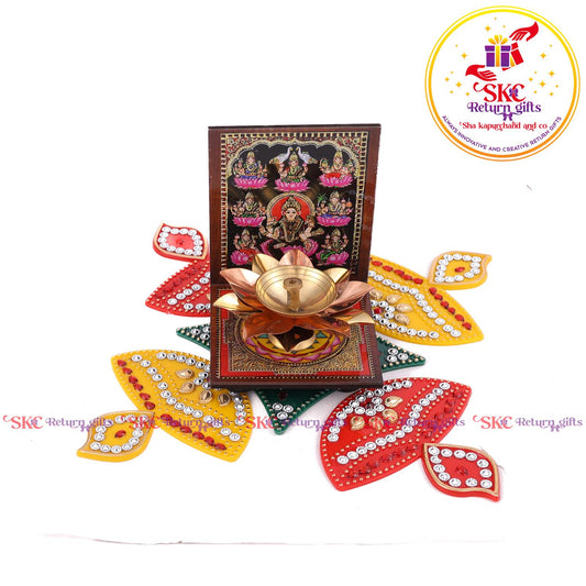 Mdf Acrylic Asta Laxmi Diya Stand With Gift Set