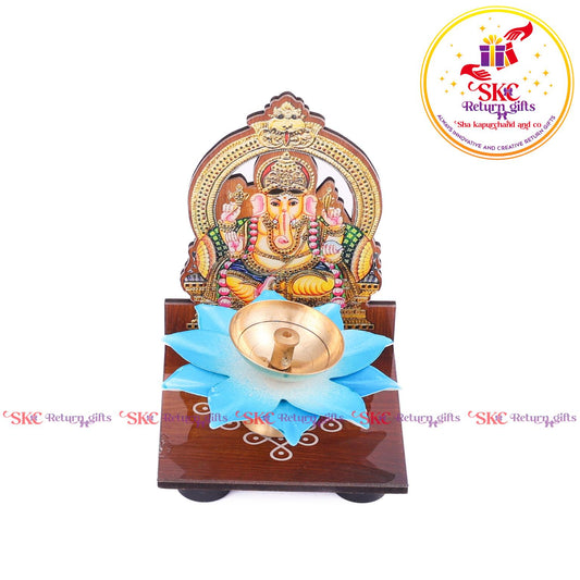 Mdf Acrylic Ganesha Diya Stand With Diya