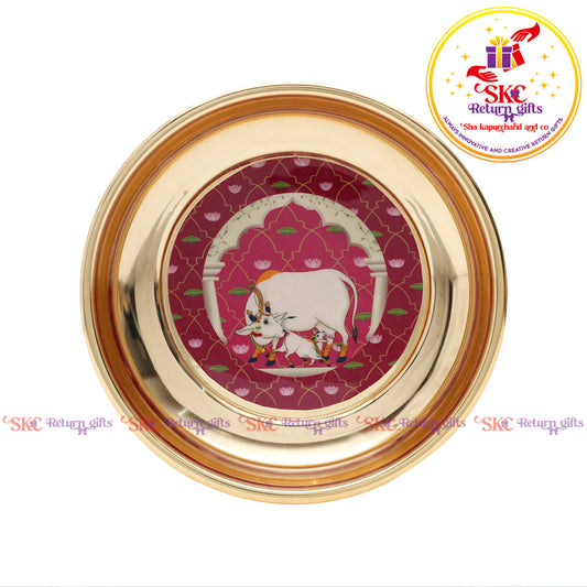 Pichwai Gold Plating Pooja Plate