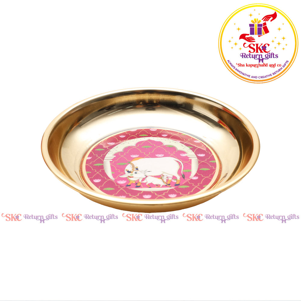 Pichwai Gold Plating Pooja Plate