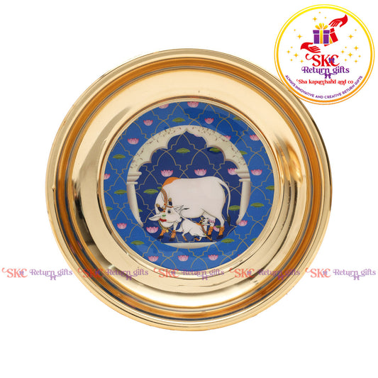 Pichwai Gold Plating Pooja Plate