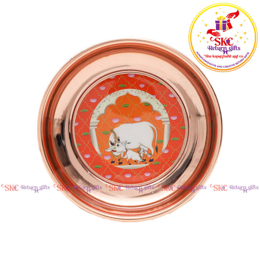 Pichwai Rose Gold Plating Pooja Plate