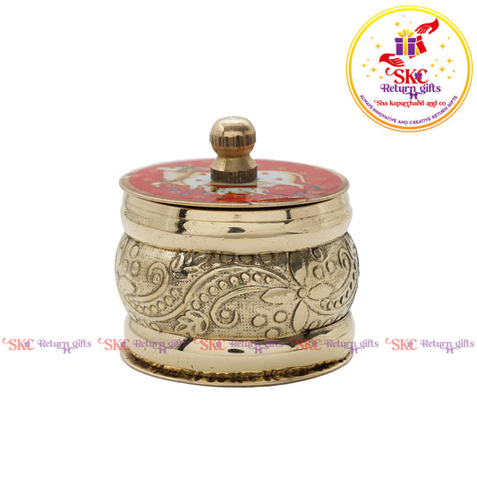 Pichwai Brass Kum Kum Dabbi