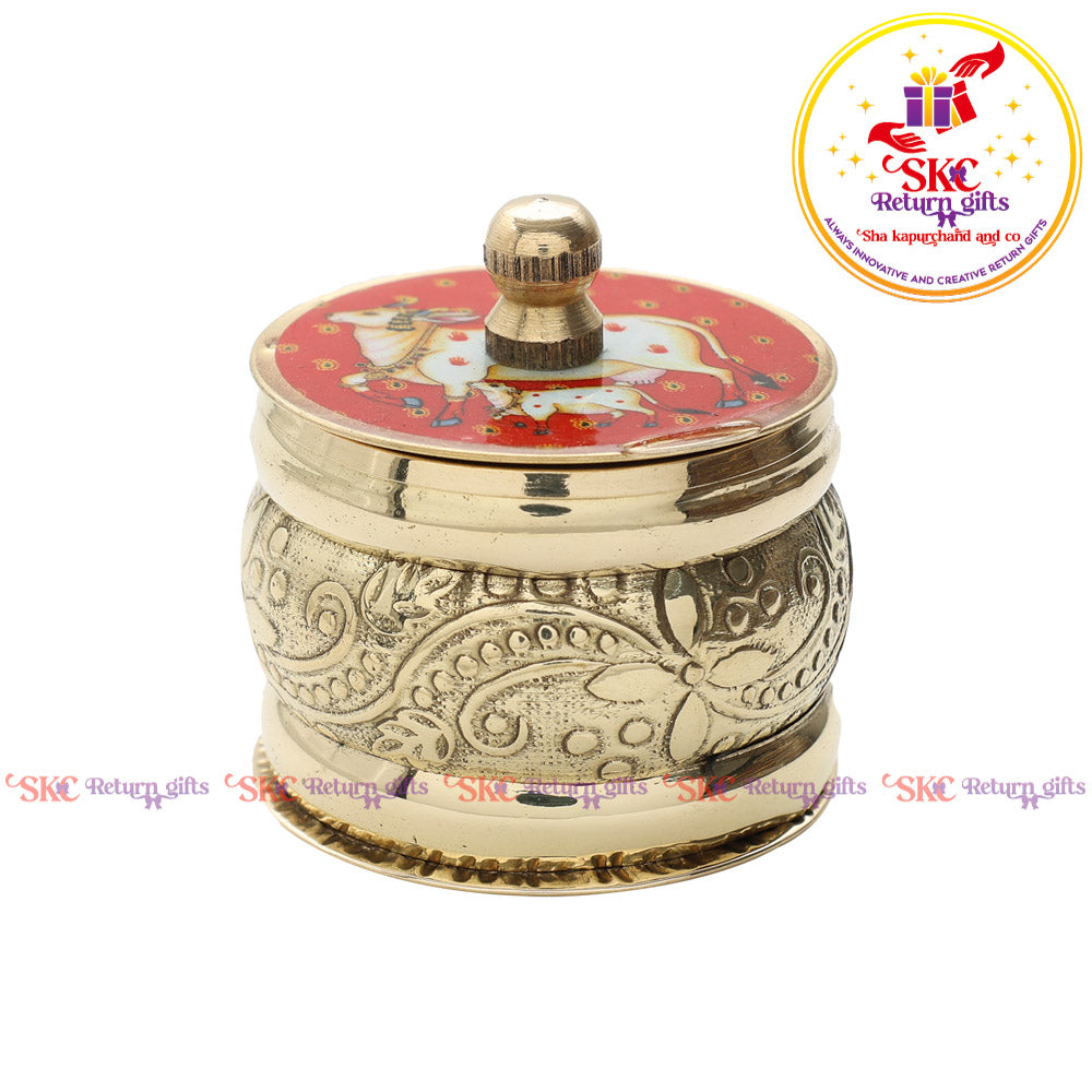 Pichwai Brass Kum Kum Dabbi