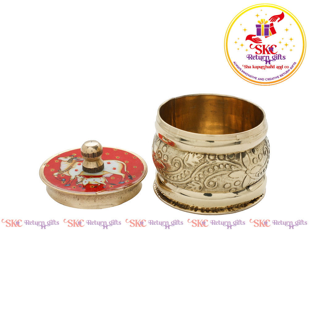 Pichwai Brass Kum Kum Dabbi