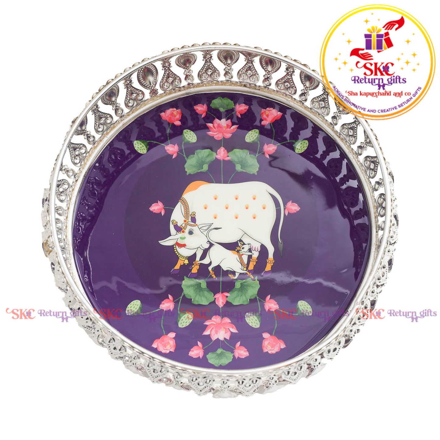6 inch Pichwai silver trays