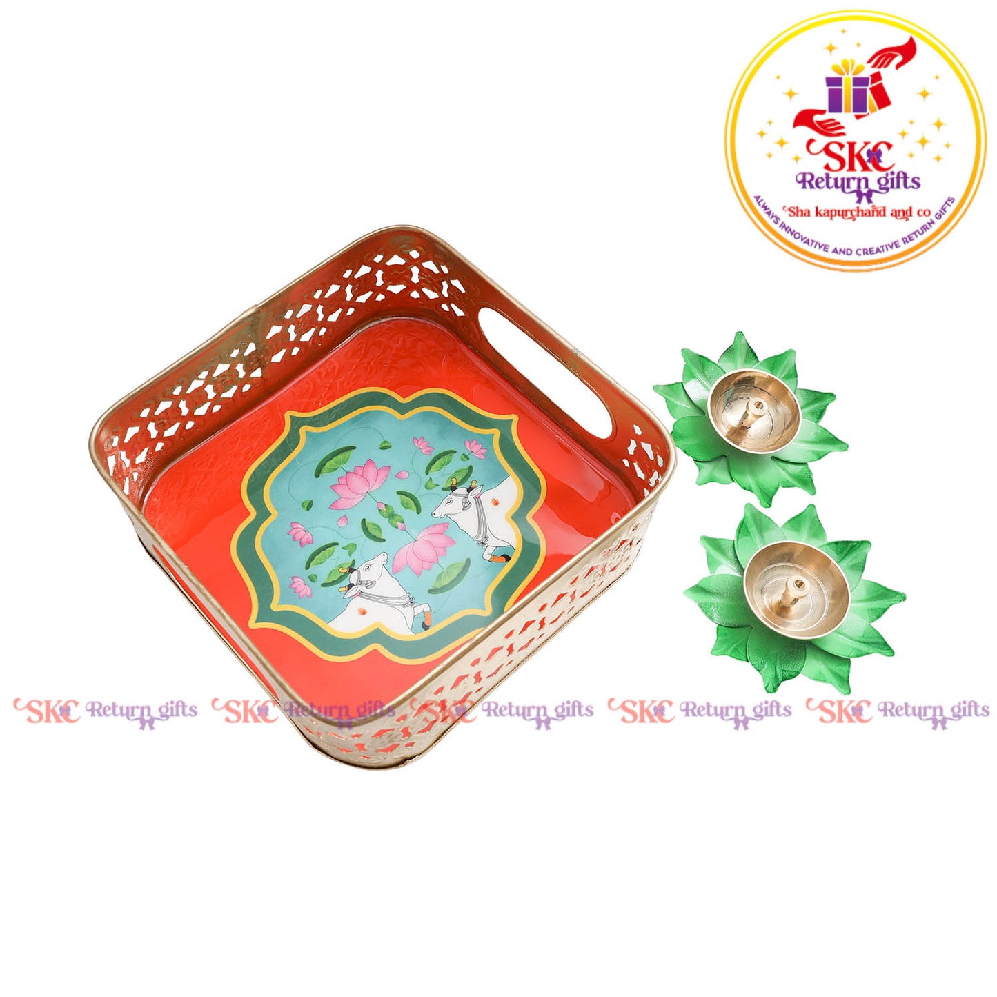 6x6 Pichwai tambulam gift set trays