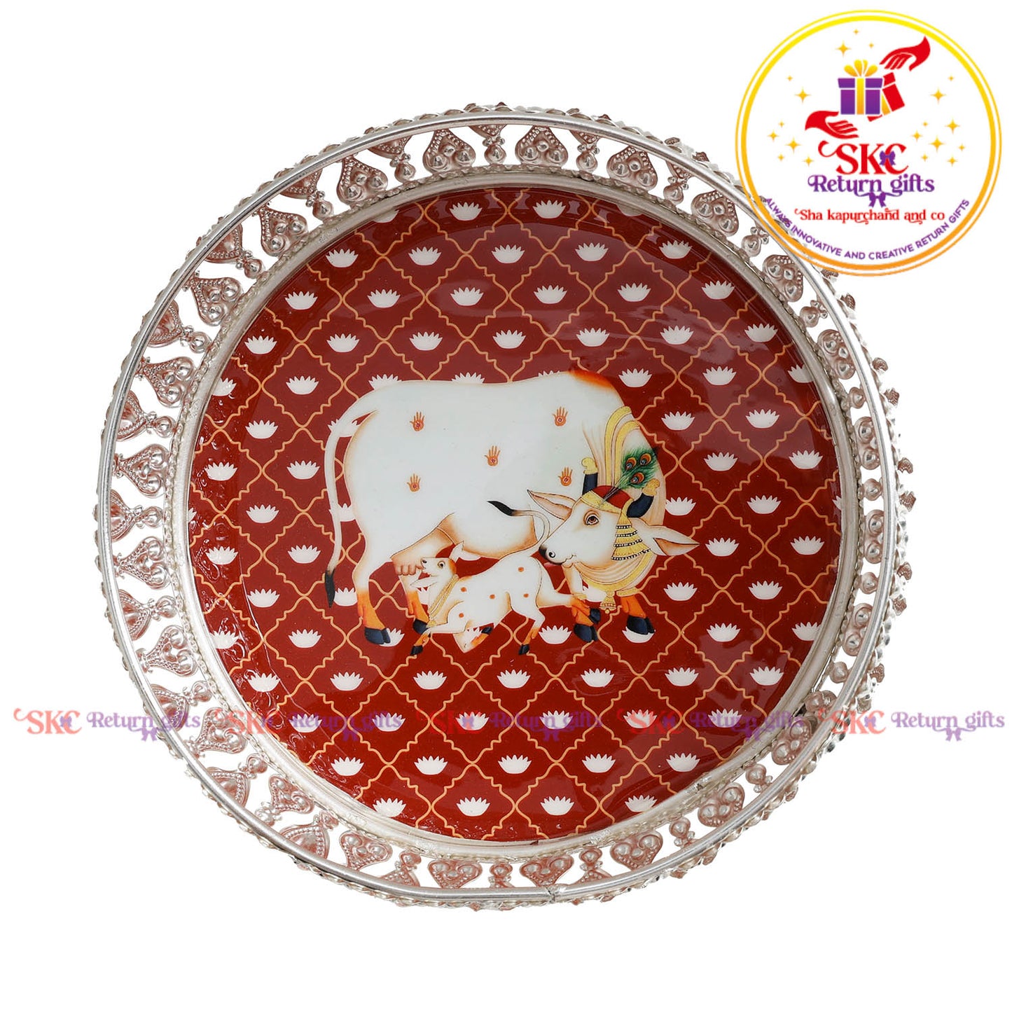 8 inch Pichwai silver trays