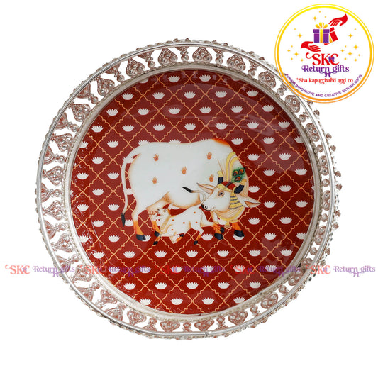 8 inch Pichwai silver trays