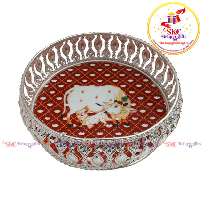 8 inch Pichwai silver trays