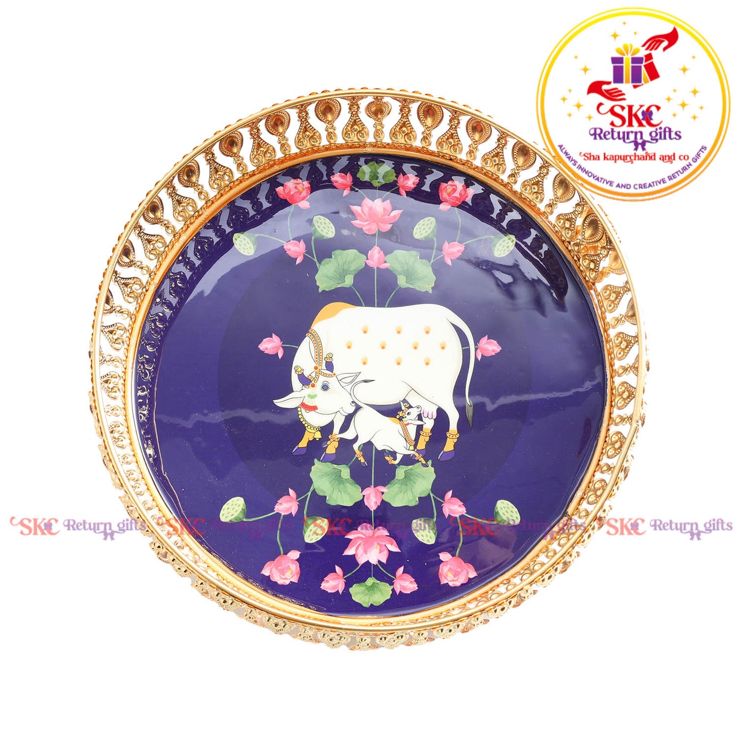 8 inch Pichwai gold tray