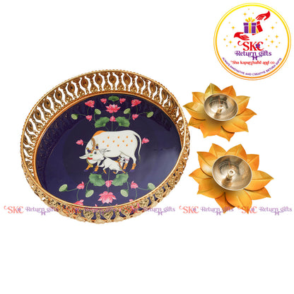 8 inch Pichwai Tambulam premium gift set trays