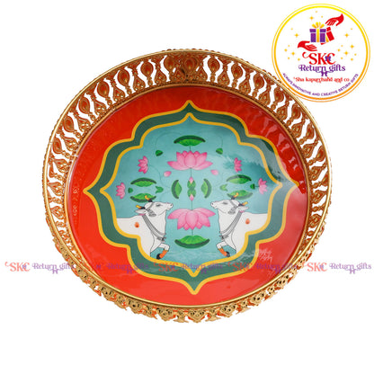8 inch Pichwai gold tray