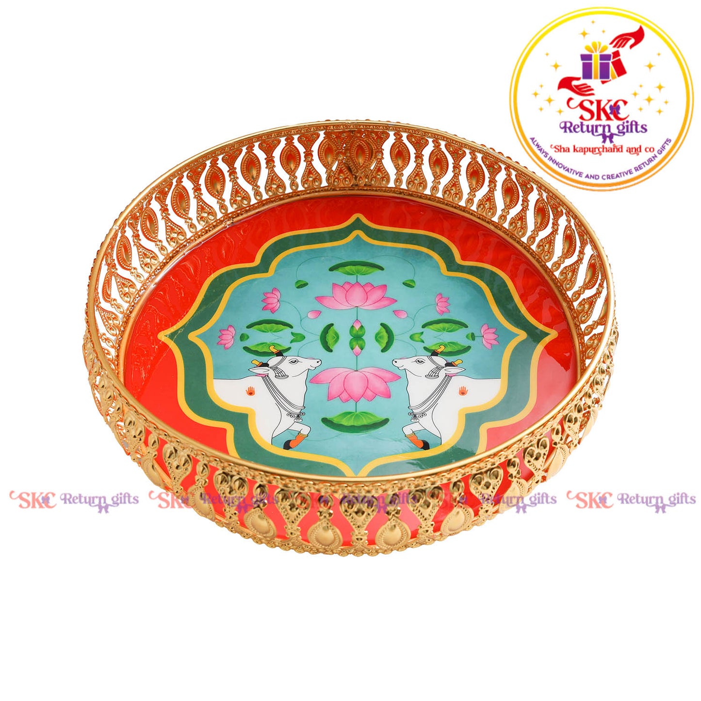 8 inch Pichwai gold tray