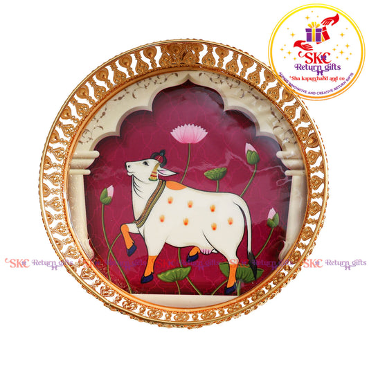8 inch Pichwai gold tray