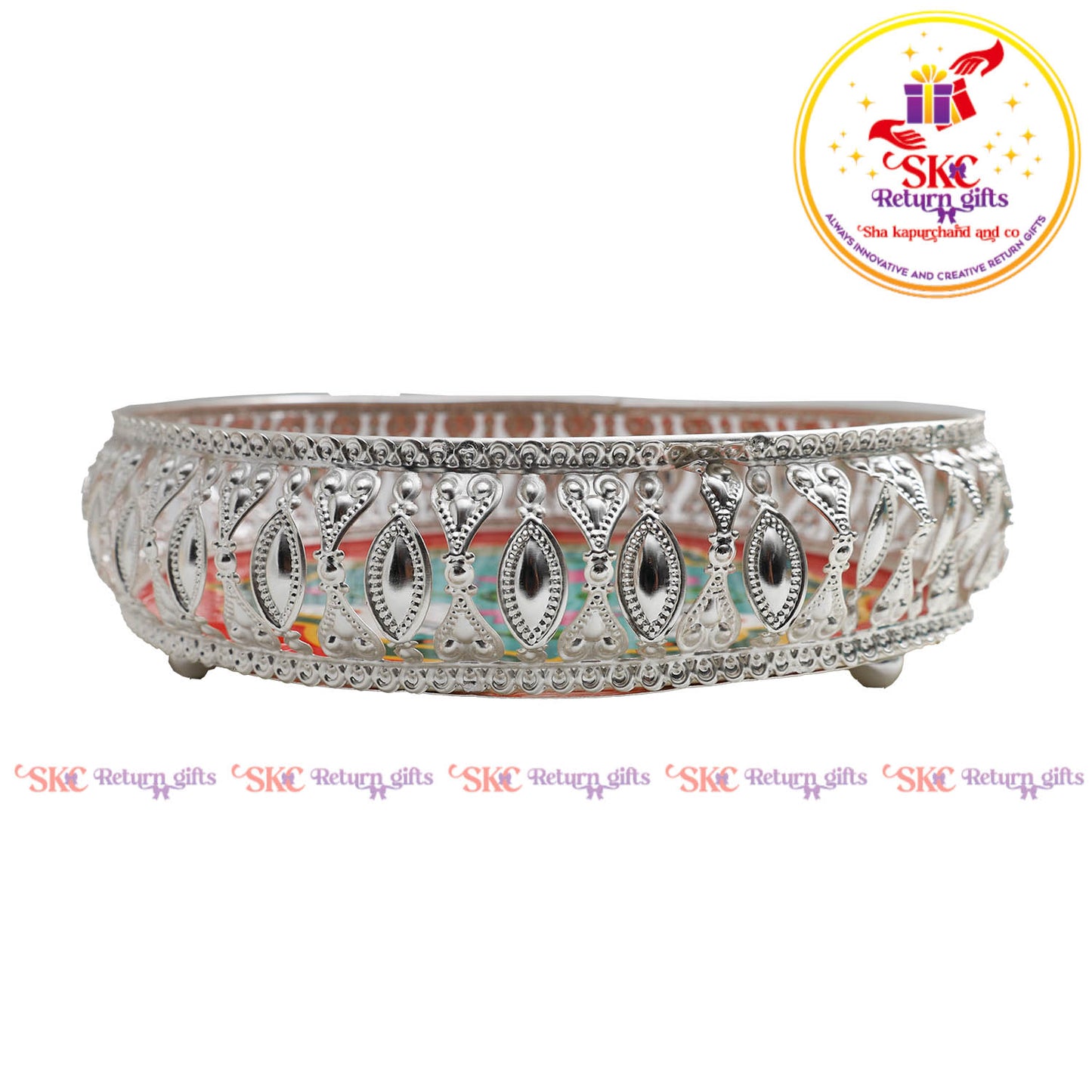 8 inch Pichwai silver tray