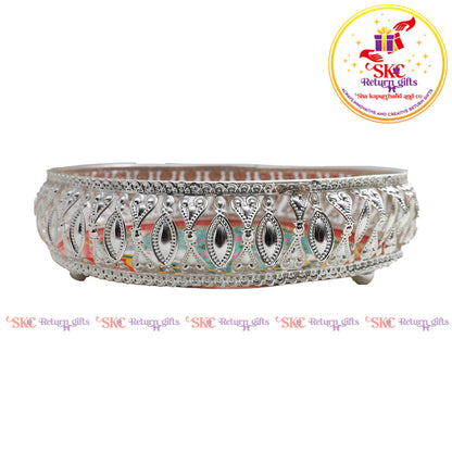8 inch Pichwai silver tray