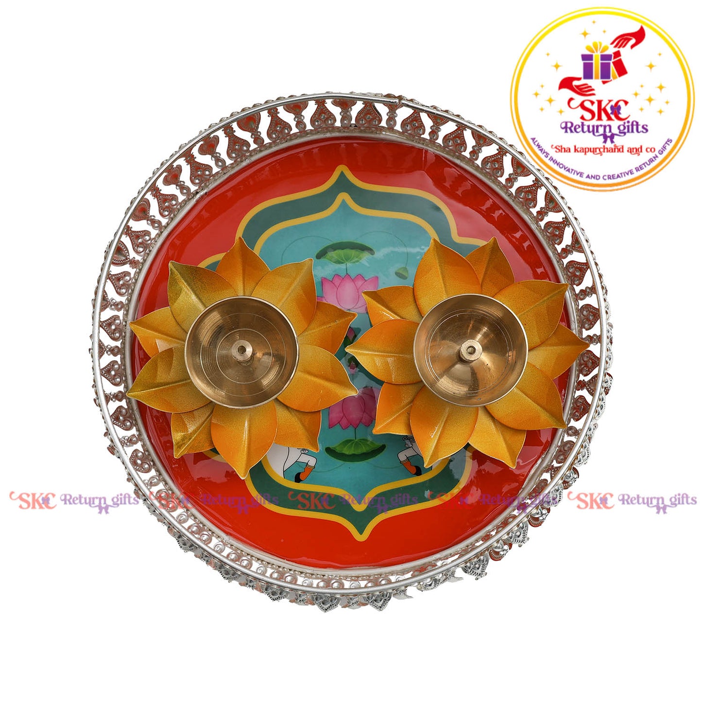 8 inch silver Pichwai Tambulam premium gift set