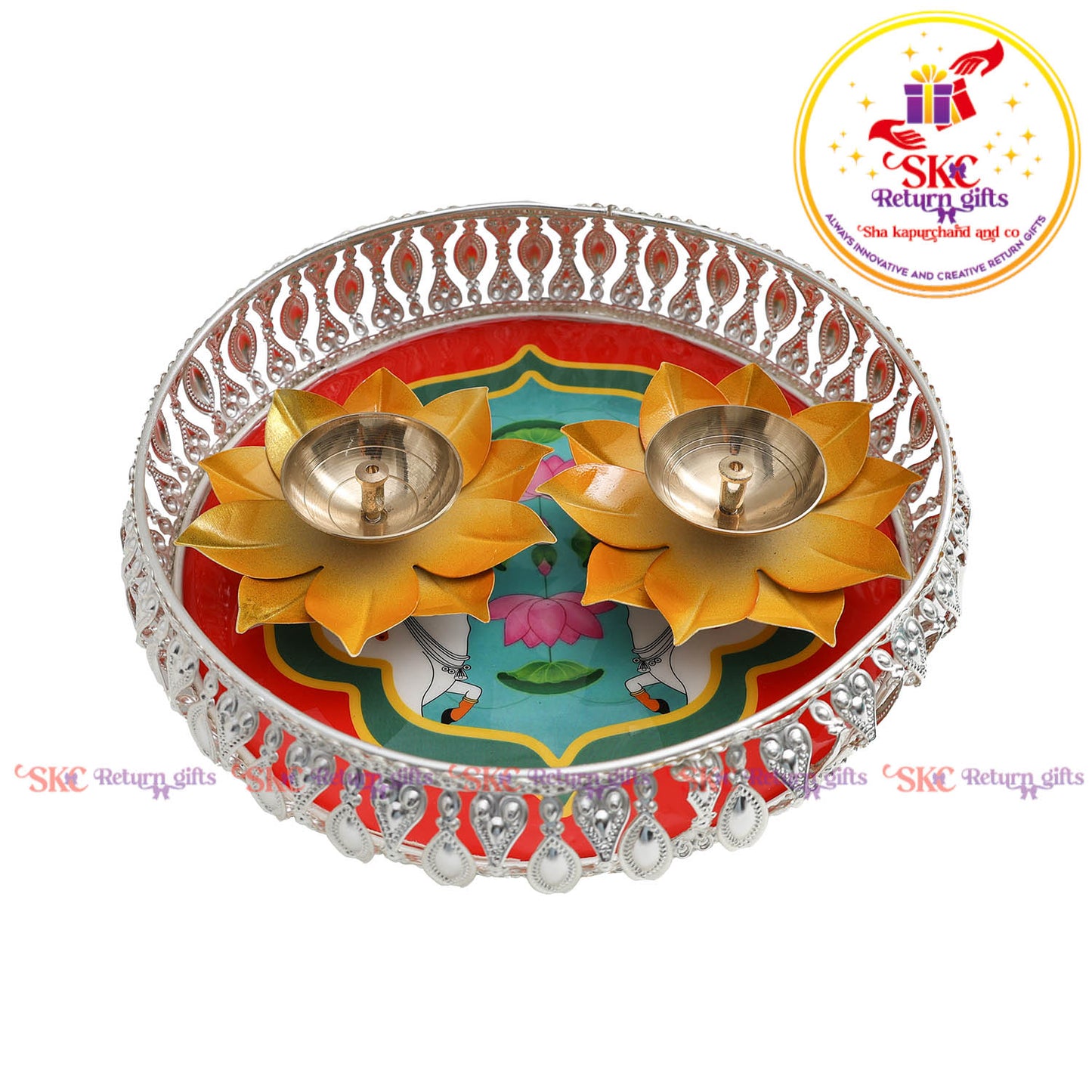 8 inch silver Pichwai Tambulam premium gift set