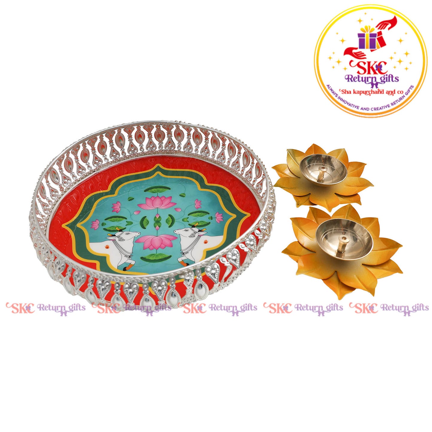 8 inch silver Pichwai Tambulam premium gift set