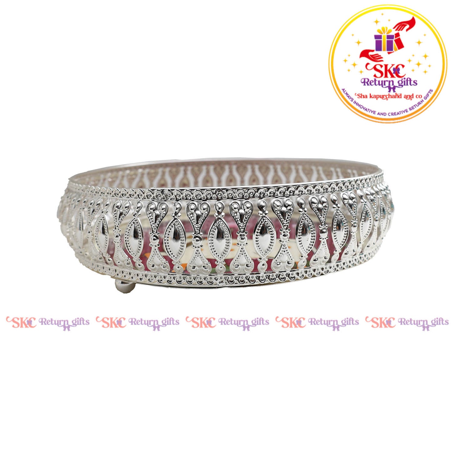 8 inch Pichwai silver tray