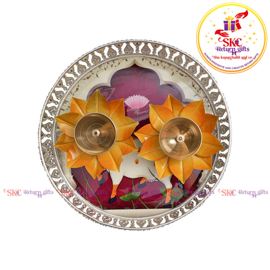 8 inch silver Pichwai Tambulam premium gift set