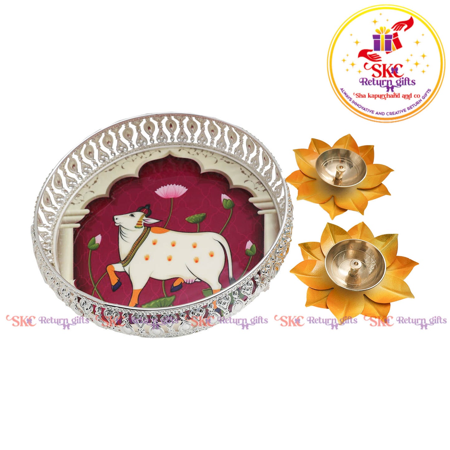 8 inch silver Pichwai Tambulam premium gift set