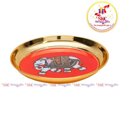 6 INCH PICHWAI ELEPHANT POOJA PLATE