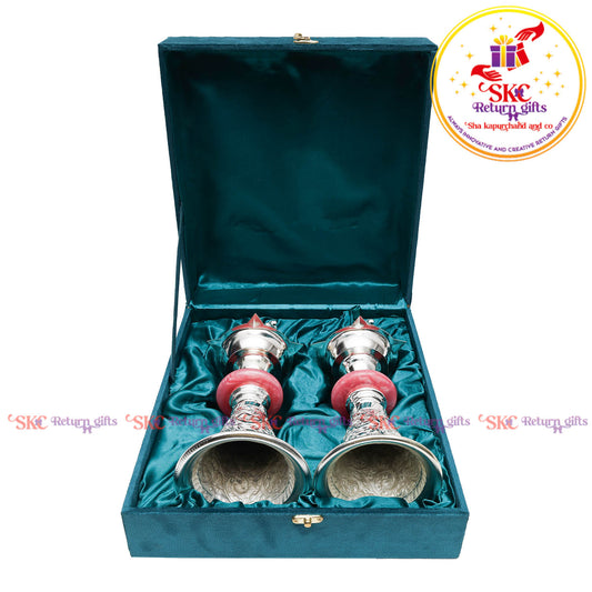 TRADITIONAL PEACOCK SILVER PLATED DIYAS [ SET OF 2 ]