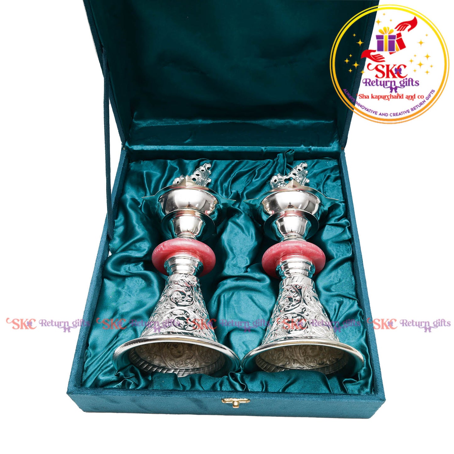 TRADITIONAL PEACOCK SILVER PLATED DIYAS [ SET OF 2 ]