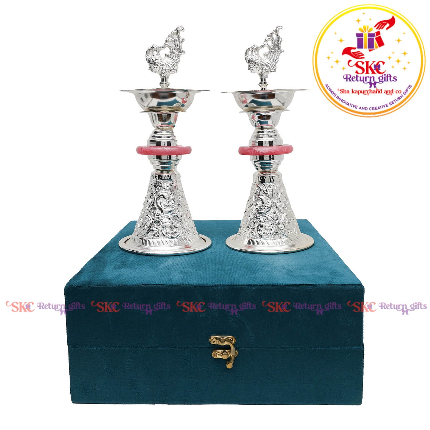 TRADITIONAL PEACOCK SILVER PLATED DIYAS [ SET OF 2 ]