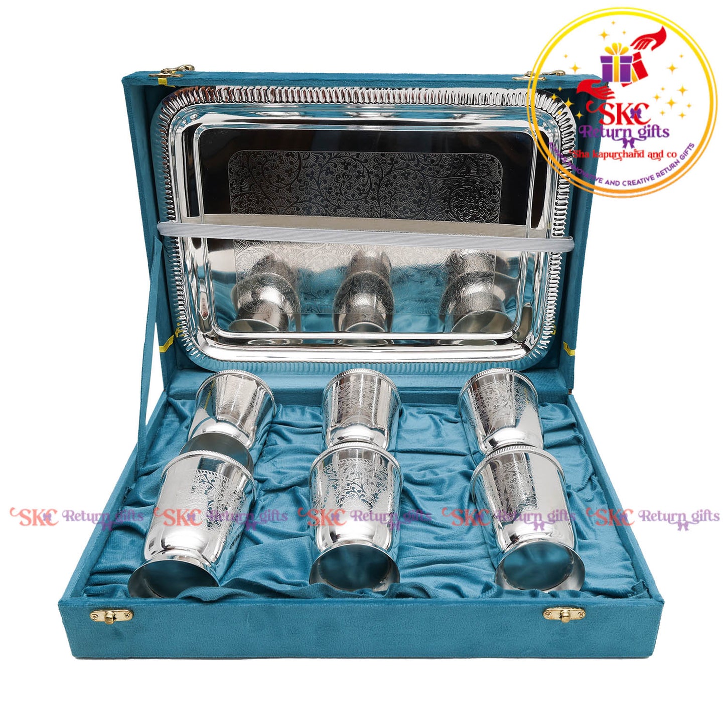 TRADITIONAL SILVER GLASS WITH SERVING TRAYS [SET OF 6]