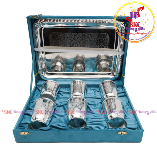 TRADITIONAL SILVER GLASS WITH SERVING TRAYS [SET OF 6]