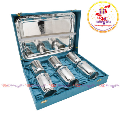 TRADITIONAL SILVER GLASS WITH SERVING TRAYS [SET OF 6]