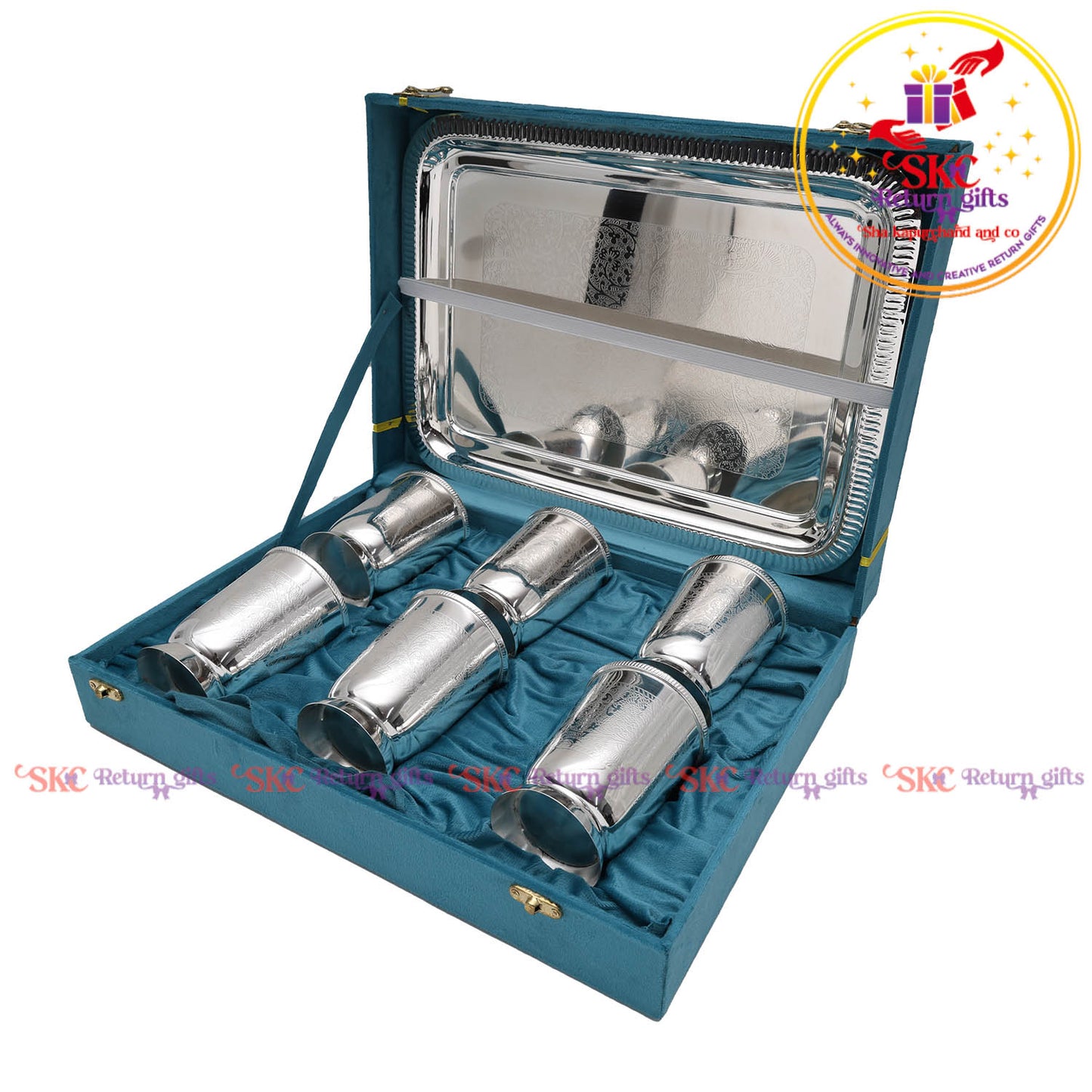 TRADITIONAL SILVER GLASS WITH SERVING TRAYS [SET OF 6]