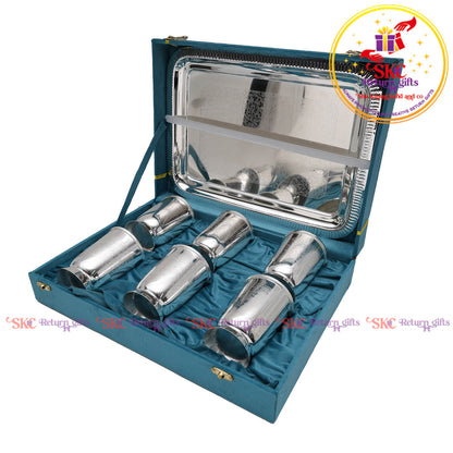 TRADITIONAL SILVER GLASS WITH SERVING TRAYS [SET OF 6]