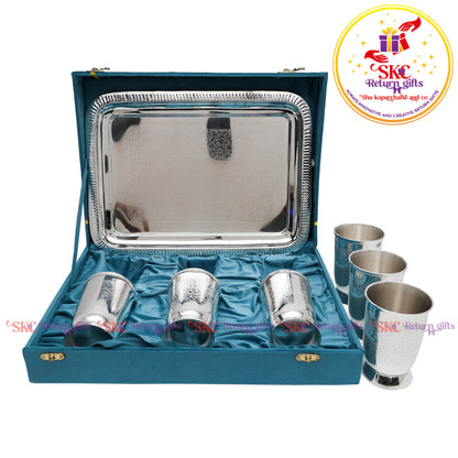 TRADITIONAL SILVER GLASS WITH SERVING TRAYS [SET OF 6]