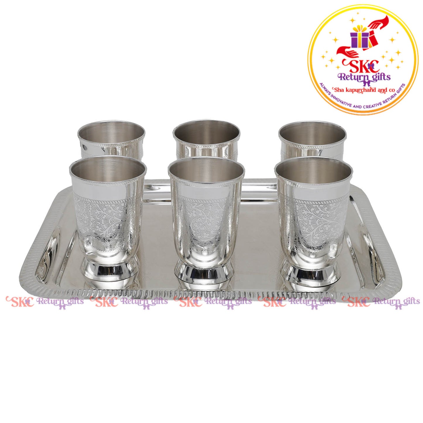 TRADITIONAL SILVER GLASS WITH SERVING TRAYS [SET OF 6]