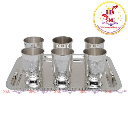 TRADITIONAL SILVER GLASS WITH SERVING TRAYS [SET OF 6]