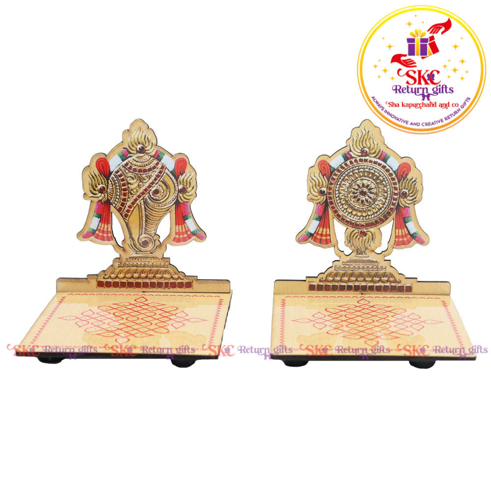MDF Shankh chakra diya stand pair