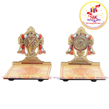 MDF Shankh chakra diya stand pair
