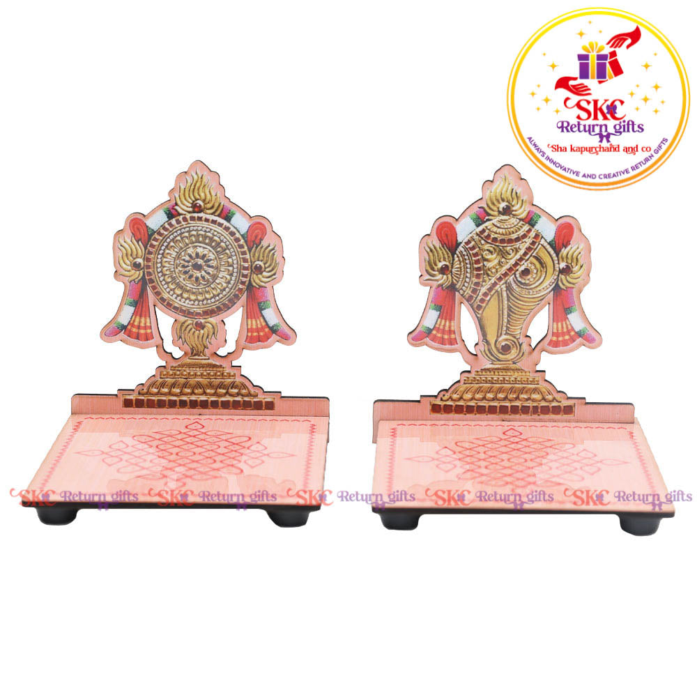 MDF Shankh chakra diya stand pair