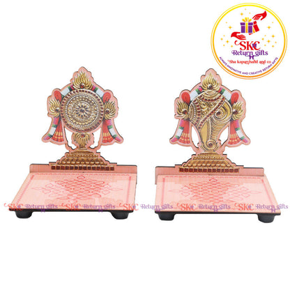 MDF Shankh chakra diya stand pair