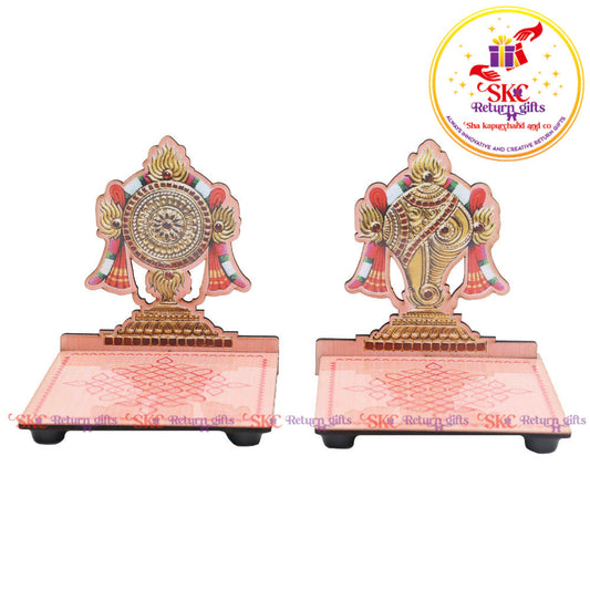 MDF Shankh chakra diya stand pair