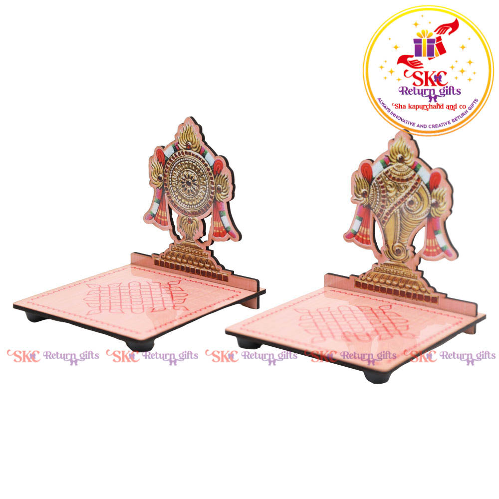MDF Shankh chakra diya stand pair