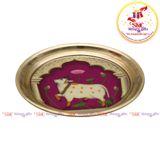 4inches Pichwai Brass Pooja Plate